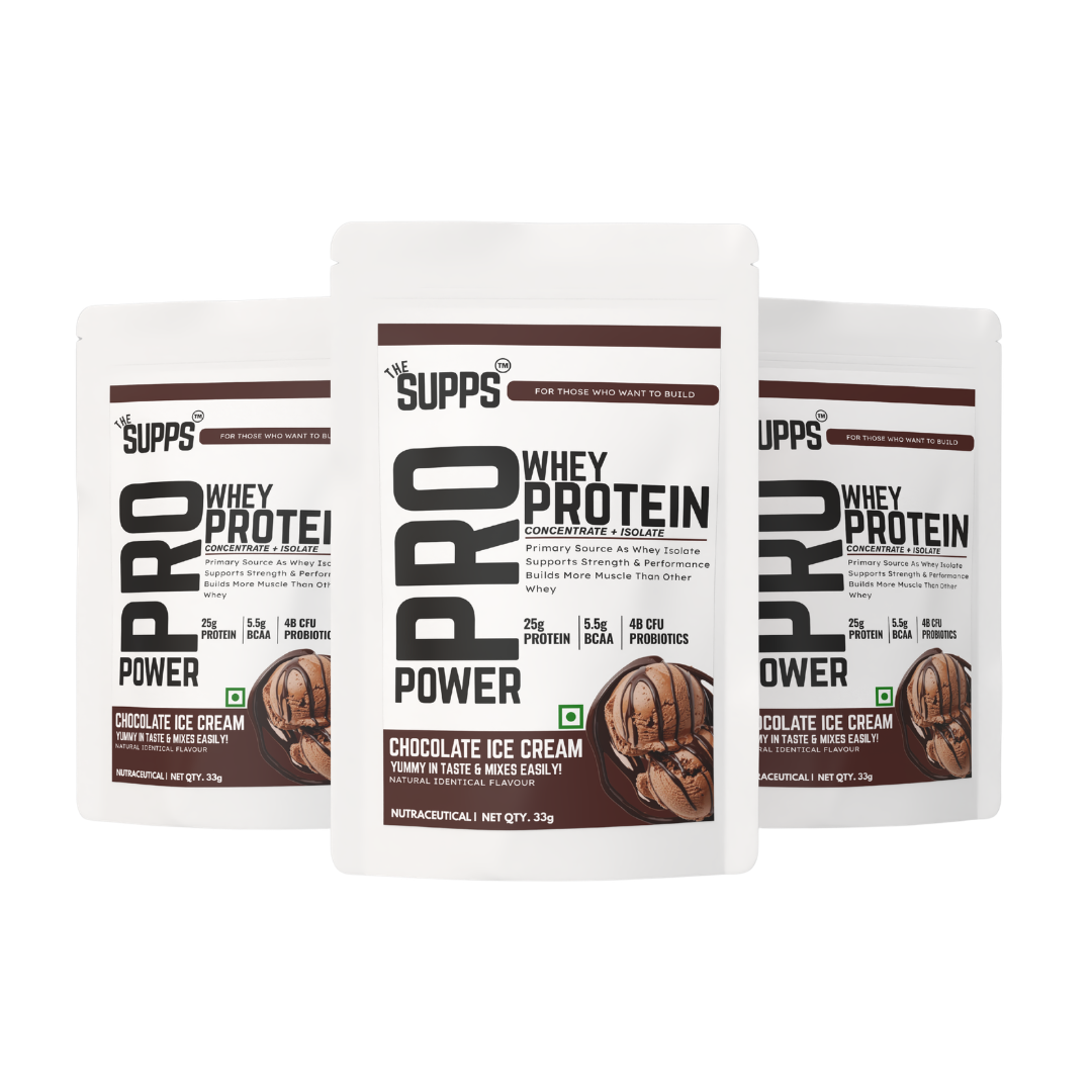 The Supps Pro Whey Protein Trial Sachet Pack Of 3| 33g*3 | Chocolate Ice Cream
