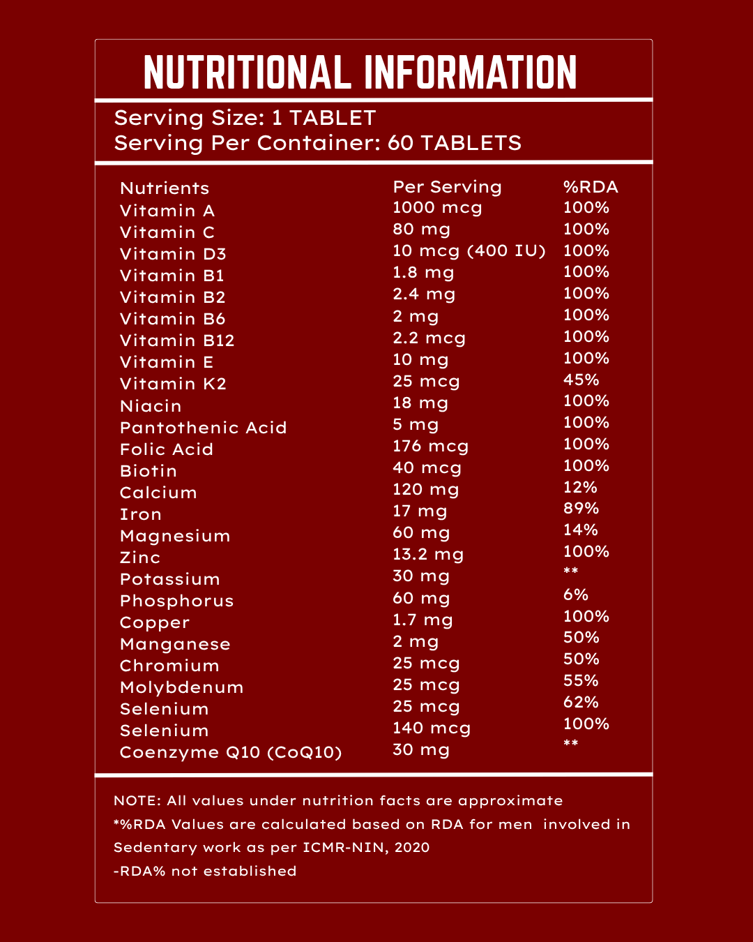 The Supps Daily Multi-Vitamin 60 Tablets